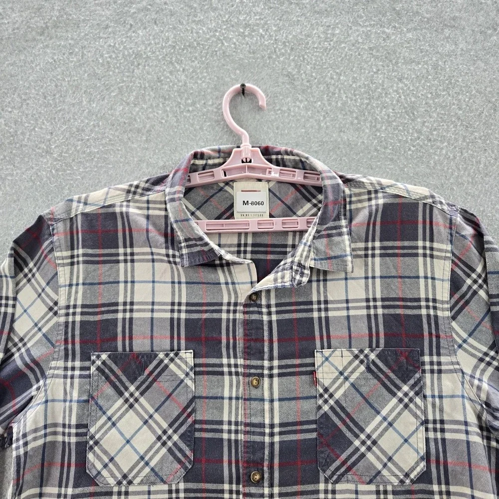 Levi's Men Button Up Shirt XL Navy Plaid Long‎ Sleeve Work Heavyweight